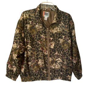 Vintage EVR Floral & Leopard Print Silk Bomber Jacket PM